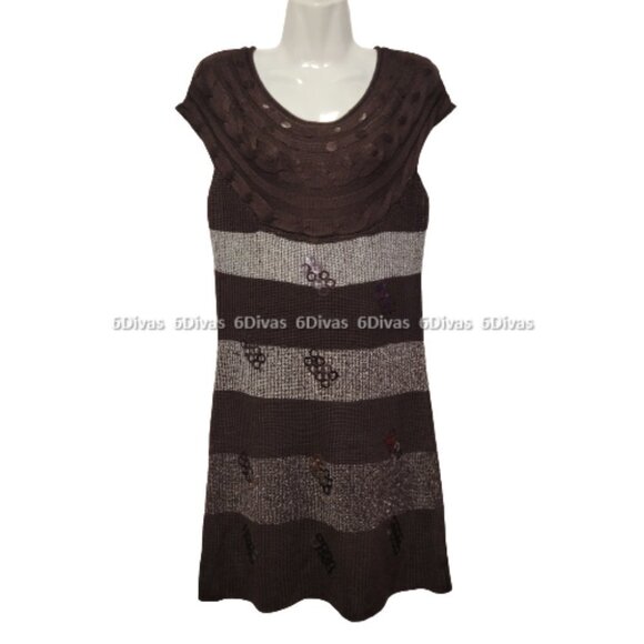SEQUIN Sleeveless Knit Sweater Dark Brown Dress - One Size Fits Most - Picture 1 of 11